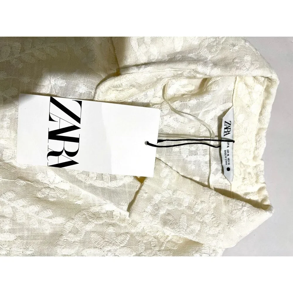 Zara collection embroidered bermuda short suit linen blend cottage women XL New